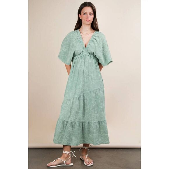 New'm Serenity Gauzy Sage Green Midi Dress NWT - Picture 1 of 6